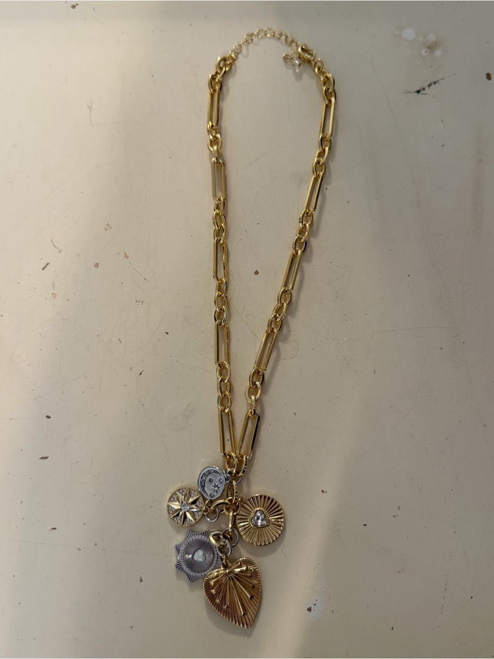 Altar'd State Gold Layered Charm Necklace with Mixed Metal Accents